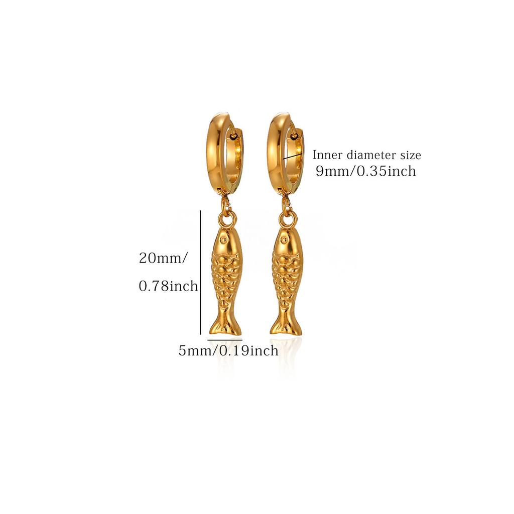 Waterproof Stainless Steel Koi Fish Scale Drop Huggie Hoop Earrings For Women Lucky Gold Color Animal Dangle Ear Elegant Jewelry