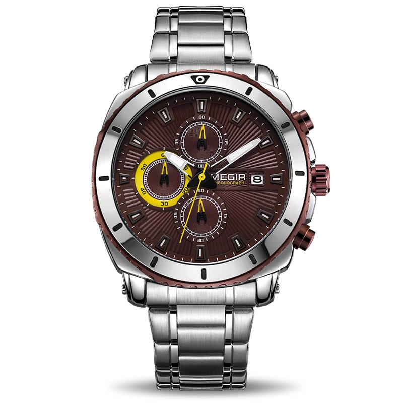 MEGIR Top Brand Luxury Men Quartz Watch with Stainless Steel Band Chronograph Business Wrist Watches Men Clock Relogio Masculino