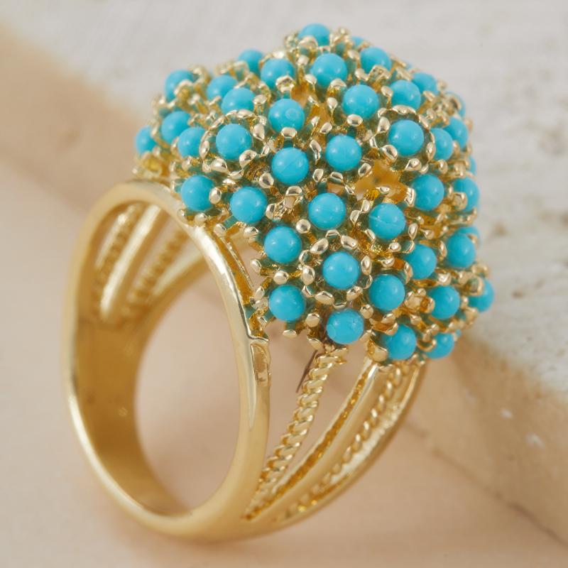 Wunderschöner Ring mit Imitationstürkis in Goldfarbe für Damen, elegantes Vintage-Schmuckzubehör für Hochzeiten und Bankette, Geschenke