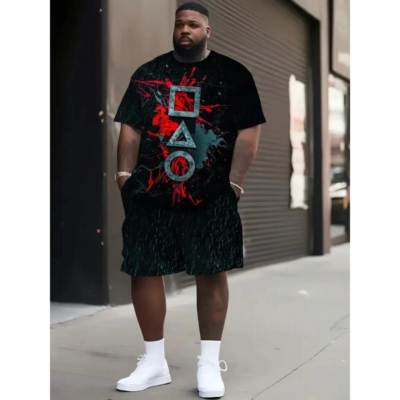 Fashion Printed Set Casual Loose Men's Crew Neck Sport Wear Men’s