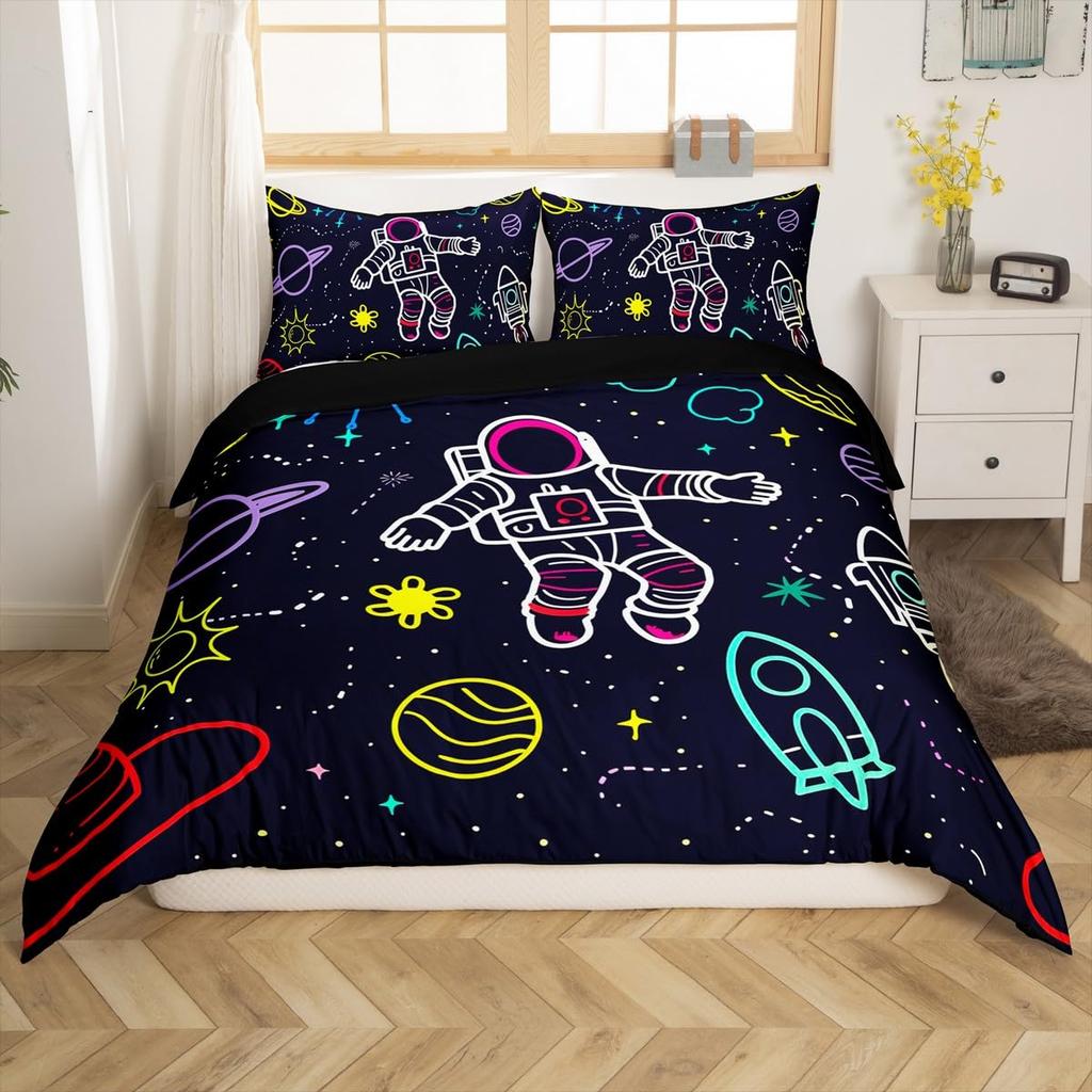 Rocket Print Duvet Cover Sets Queen King Size Lightweight Quilt Covers Bedroom Decor Cartoon Universal Bedspread Covers No Quilt