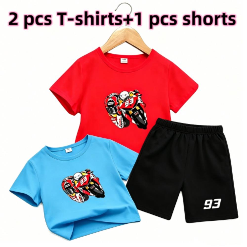Outdoor Street Motorcycle Rennwagen Muster Druck Nr. 93 Kinder T-Shirt und Shorts 2-teiliges Set Sommer Haus Freizeit Outfit Jungen und Mädchen Sport Set