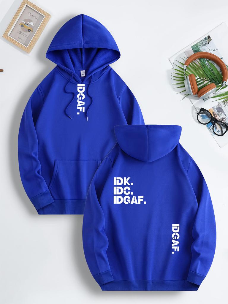 Cozy Fleece-Lined Hoodie with Letter Print - Casual & Sporty Pullover for Men, Machine Washable