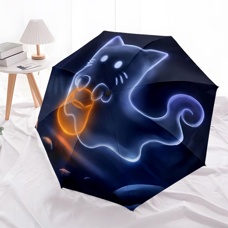 1pc Cat Spirit Automatic Open/Close, Foldable Compact Umbrella with 8-Rib Shaft, Perfect Gift For Men And Women, Casual Style, Vibrant Motif