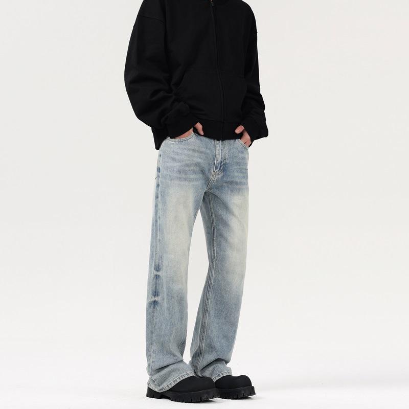 

American Retro Style Ice Blue Versatile Straight Jeans Men 2XL