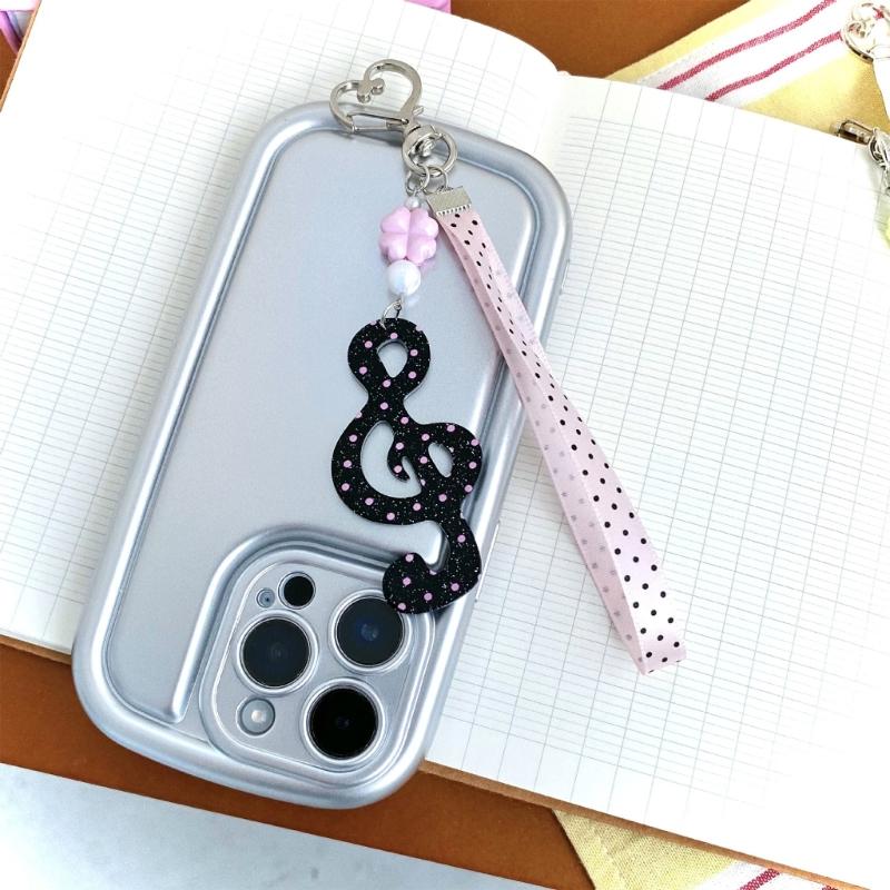 Decorative Keychain Charm Acrylic-Style Bag Charm Music Note Key Holder With Loop Strap and Playful Details for Everyday Carry