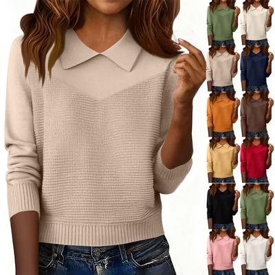 Damen Lässiger und Modischer Langärmliger Gestrickter Einfarbiger Oberteil-Pullover