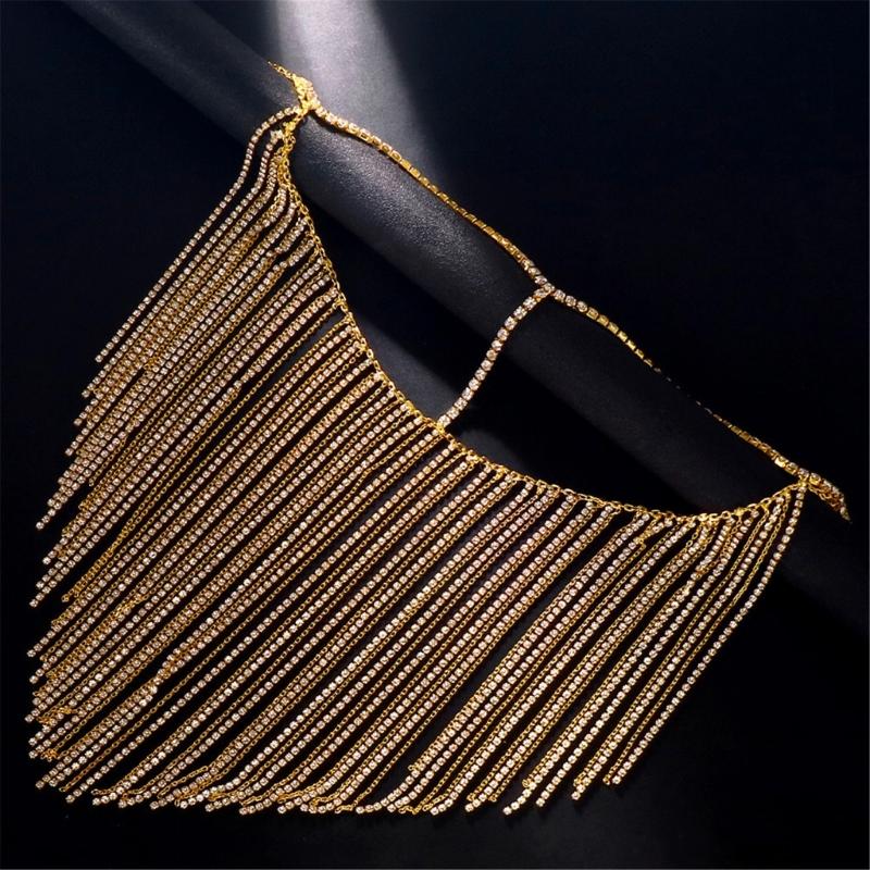 Long Tassels Face Mask Shimmering Rhinestone Mask with Adjustable Chain Crystal Fringes Mask Stylish Jewelry Accessory