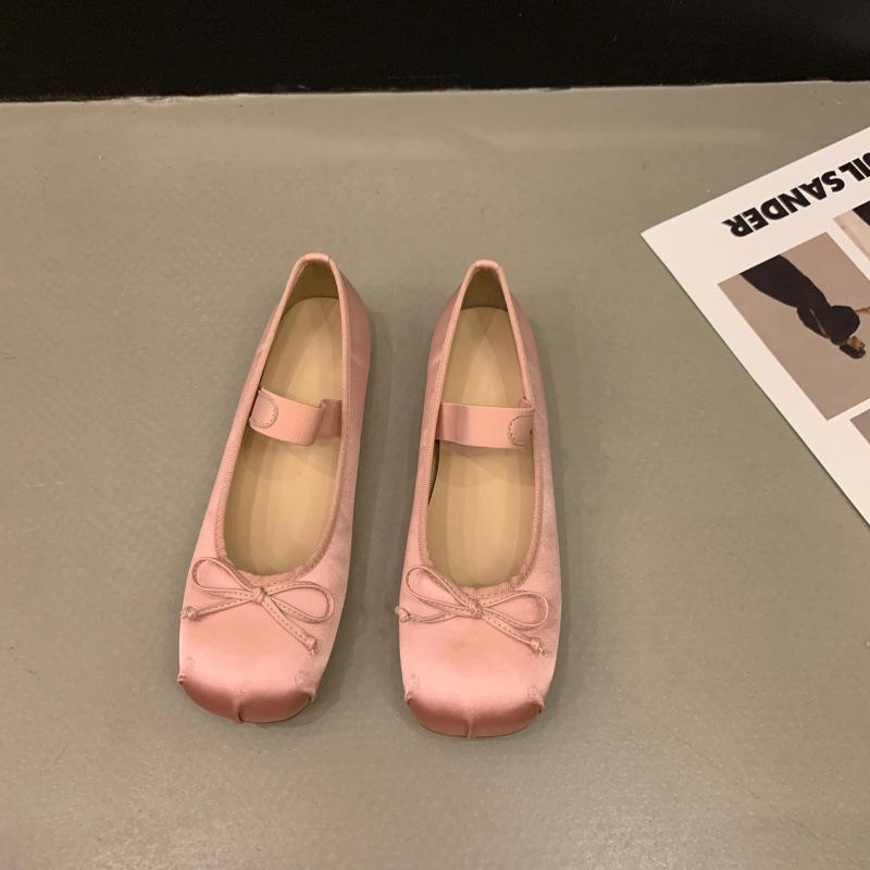 Flat pink ballet single shoes fairy shoes spring and autumn 2025 new summer satin silver Mary Jane shoes