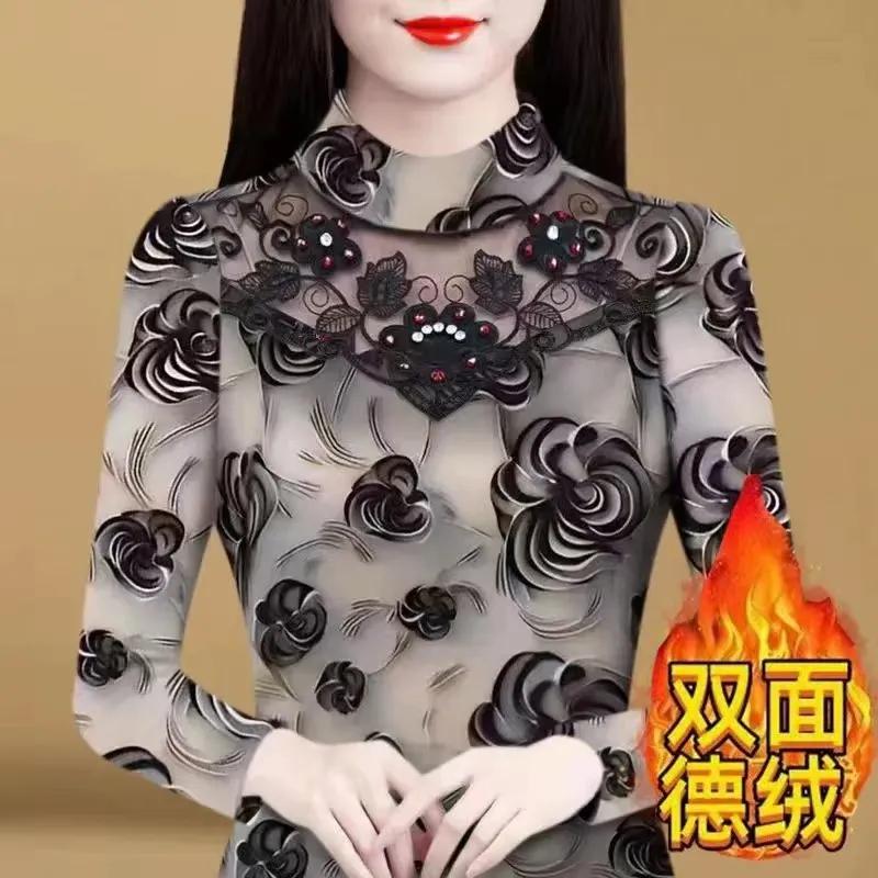 

Новая американская повседневная двусторонняя рубашка из немецкого бархата с бисерным кружевом и кружевом, плюс бархатная базовая рубашка, теплый топ XXL чёрный