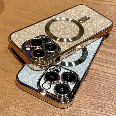 Luxury Electroplate Magsafe Wireless Charge Phone Case For iPhone 16 15 13 12 11 14 Pro Max Plus Soft Bumper Glitter Cover Case