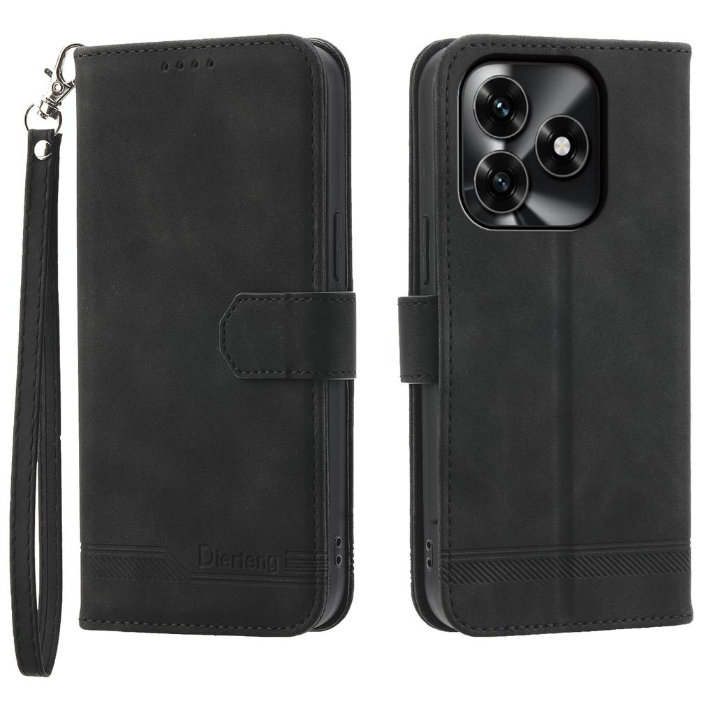 DIERFENG DF-03 Leather Case For Honor X5c Plus 4G / X5c 4G / Play10A 4G Lines Imprint Wallet Phone Cover with Wrist Strap