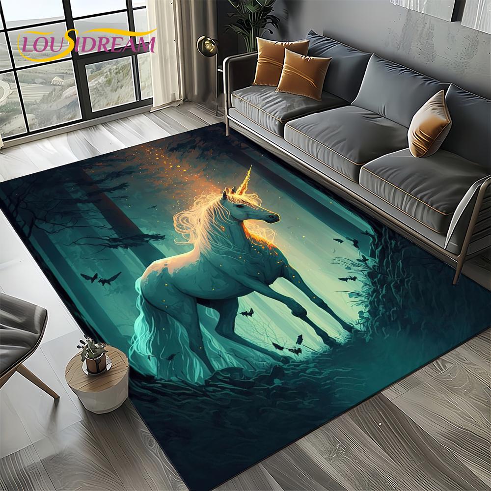 Unicorn Cartoon Cute 3D Dream Girl Carpet Rug for Living Room Bedroom Home Sofa Decoration,Kid Area Rug Non-slip Floor Mat Gift
