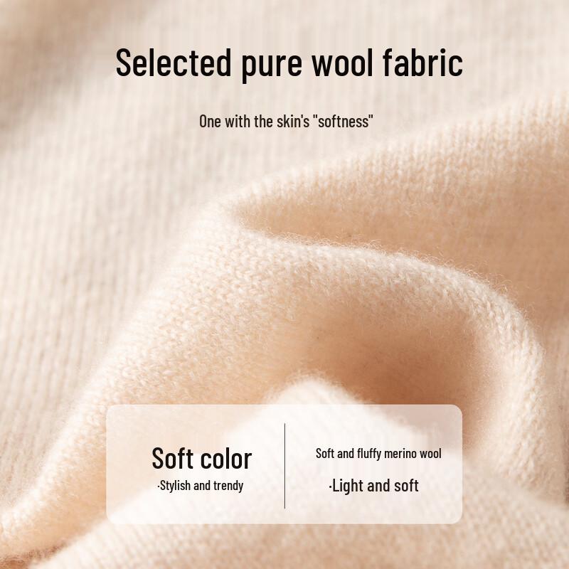 TUHUANG Women's 100% Pure Wool Embroidered Half-High Collar Sweater