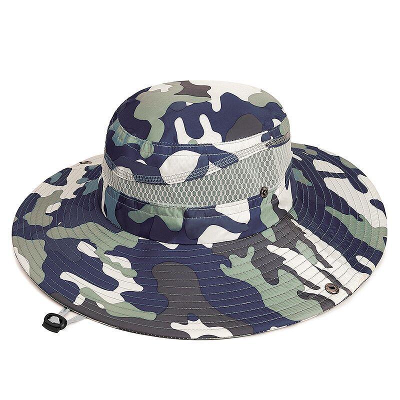 Spring and Summer Wide-brimmed Sunshade Hats for Men and Women Windproof Ropes Camouflage Outdoor Mountaineering Sun Protection Hats