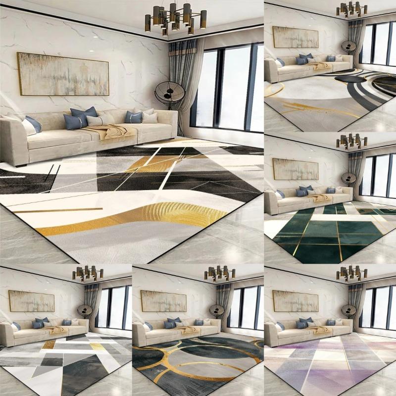 Chic Golden Geometric Rug Modern Stylish Carpet for Living Room Spacious Area Floor Mat Soft Non-slip Sofa Decor for Bedroom
