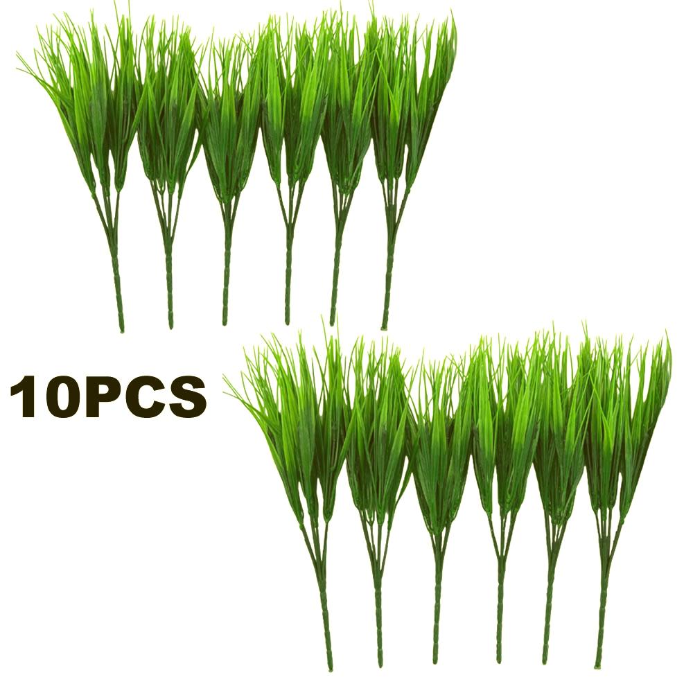 5DB/10DB/20DB Műanyag Mű 7 ágú Fű Növény Zöld Fű Imitáció Hamis Növény Lakásdekoráció Kertészkedés Fű Kültéri