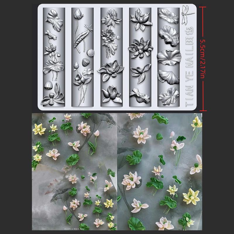Flowers Series 3D Curved Nail Mold Lily Of The Valley Lotus Flower Diy High Tranparent Nail Templates Nail Mold Art Decor