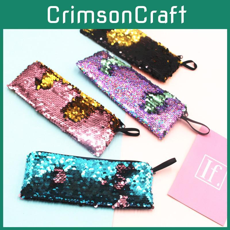 Glitter Two Mermaid Tone Pencil Case Earphone Data Cable Organizer Bag Students