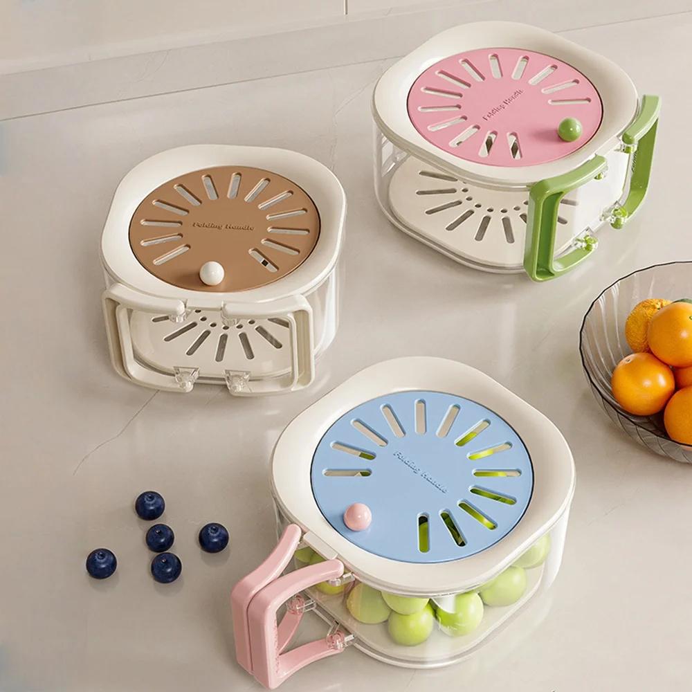 Home Multifunctional 2-in-1 Thick Drain Basket with Lid, Hidden Foldable Handle. Washable Fruits and Vegetables. Easy To Clean