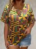 Top Casual da Donna a Manica Corta Tie Dye con Lacci e Scollo a V Taglie Forti
