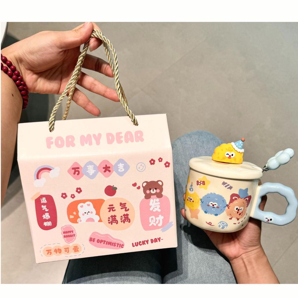 High-value Ceramic Cup with Lid and Spoon, Cute Water Cup, Female Mug, Home Office Coffee, Breakfast Cup