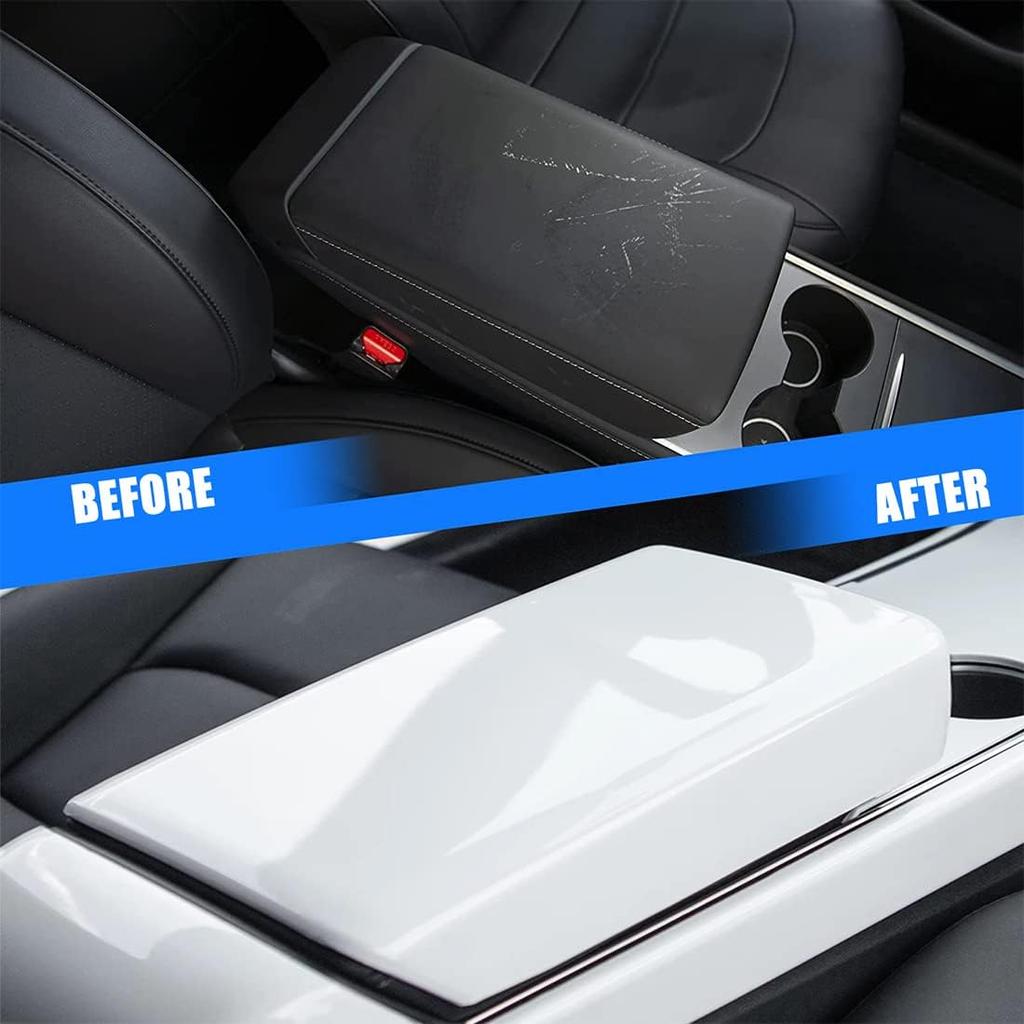 Weißer Armlehnenbezug für Tesla Model 3 Model Y 2017-2023 Auto Mittelkonsolen-Armlehnenpolster Verkleidung Abdeckung Armlehnenbox Polster Konsolenschutz Innenraum