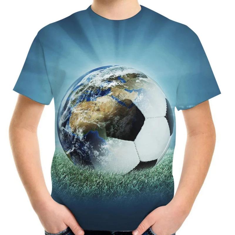 Summer Round Neck Football Pattern 3D Printed Top Fashionable Casual Short Sleeved Children's Boy T-shirts