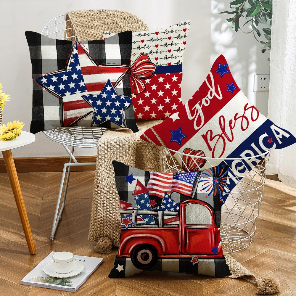 Festive Atmosphere Decorative Pillowcase Love Star Independence Day Printed Pillowcase Home Bedroom Sofa Pillowcase
