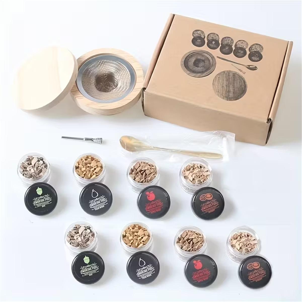 Kit de Afumare din Lemn pentru Cocktailuri și Whiskey (4-8 buc.) - Include Cupolă Afumătoare din Lemn, Sticle de Whiskey și Accesorii 8pcs beige