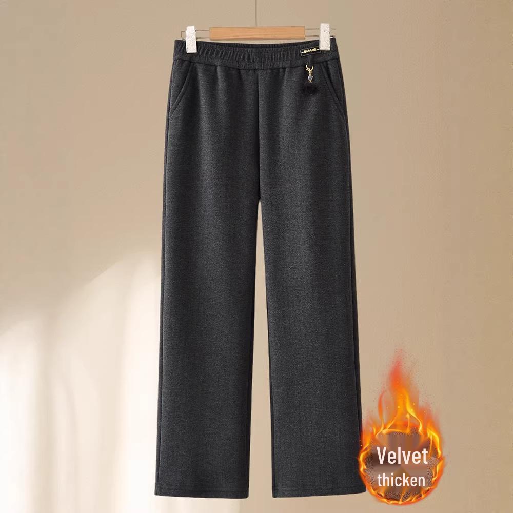Mom’s Fleece-Lined Straight-Leg Winter Trousers for Middle-Aged & Elderly Women