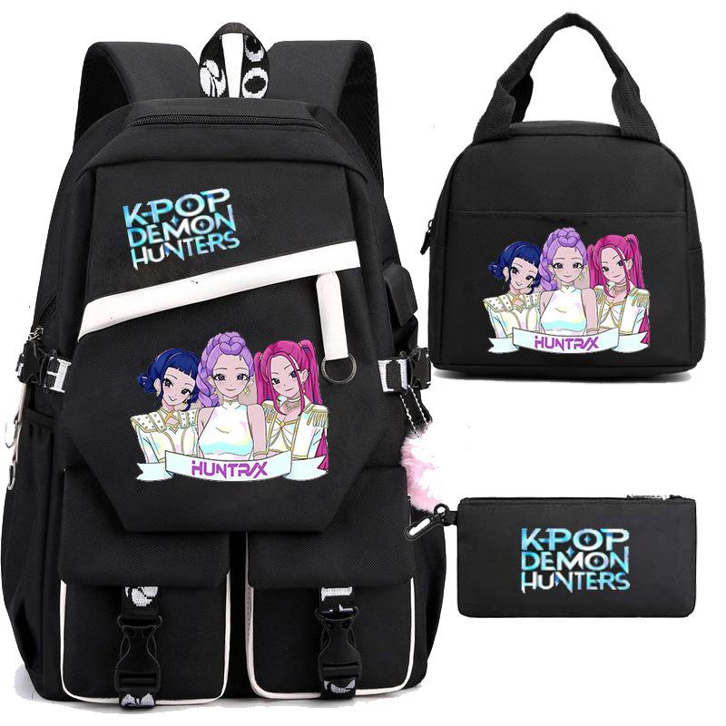 Kpop Witch Hunters Peripheral Backpack Portable Lunch Bag Pencil Bag School Bag Student Backpack Three-Piece Set