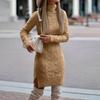 Women's Slim-Fit Long-Sleeved Pullover Knit Collared Sweater, Color Split Medium-Length Sweater Dress