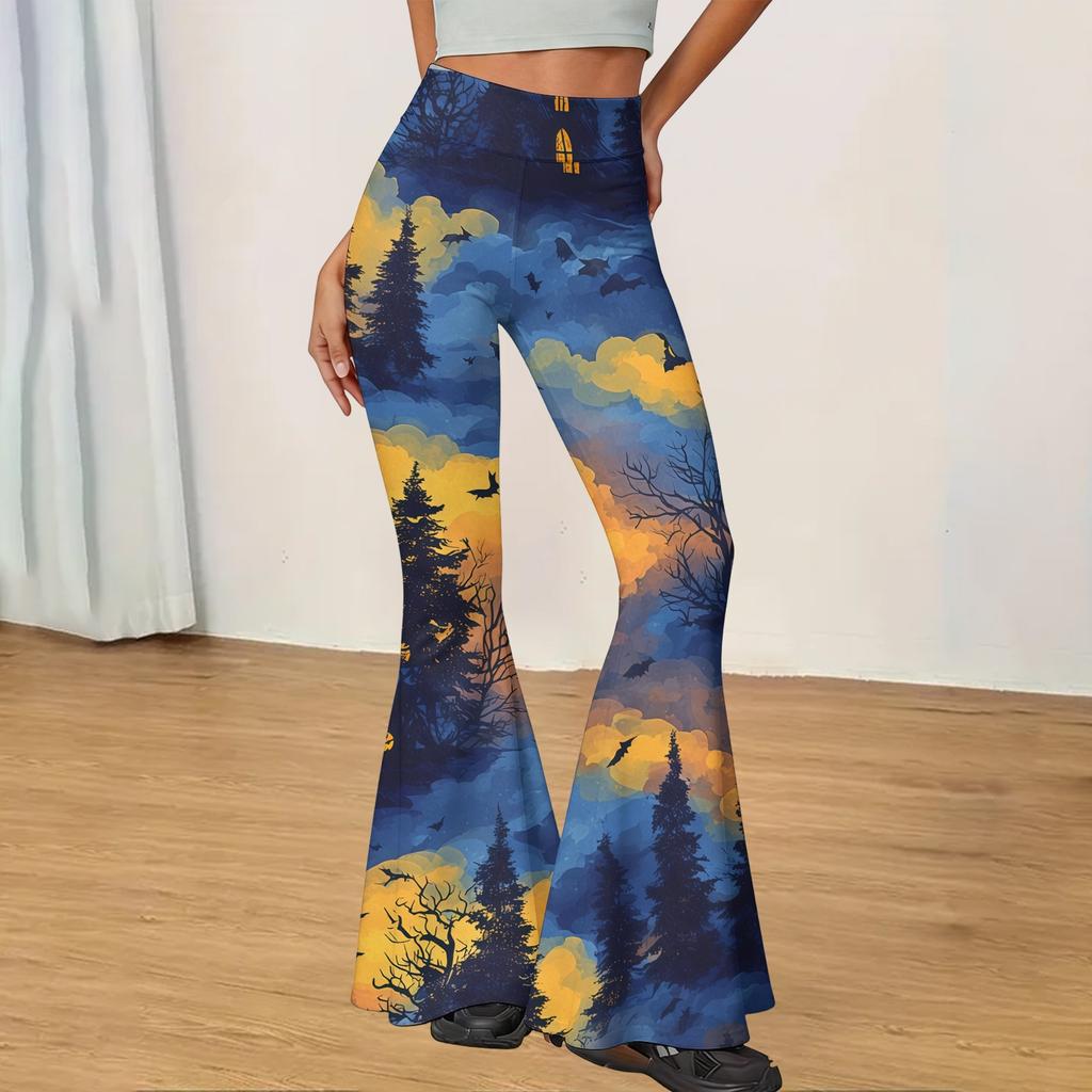 Women's Casual Halloween Print Flared Yoga Pants High Waist Stretch Comfortable Fit Soft Fabric Leggings