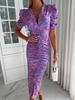 Hot Sale, Spring/Summer Short Sleeve Floral Dress, Deep V Dress
