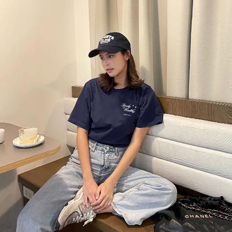 North America Niche Style Retro Sports Style XINGX Pattern Print Casual Loose-Fitting Pure Cotton Short Sleeves T-shirt for Women