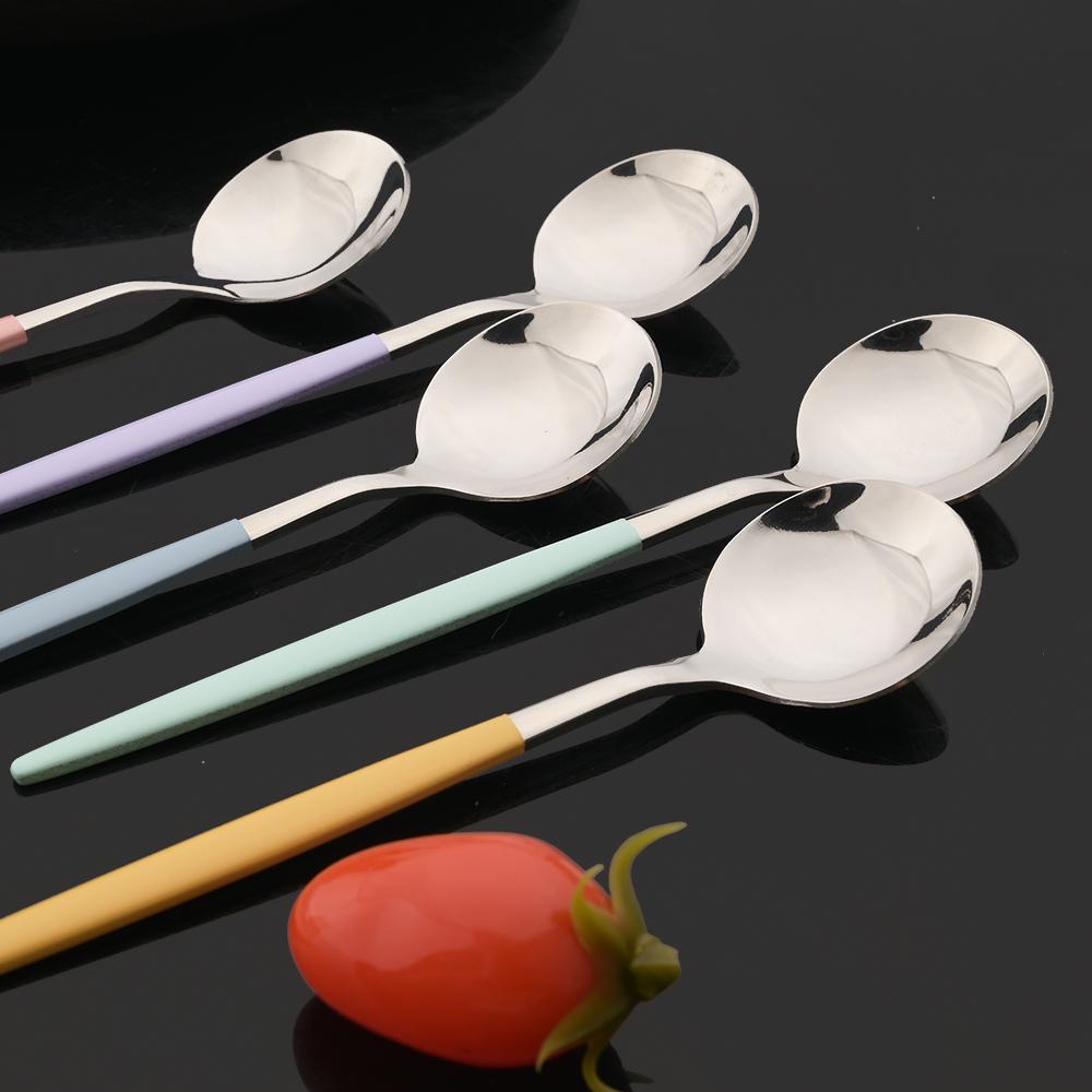 6Pcs Tea Coffee Stir Mini Spoons Small Mirror Stainless Steel Spoon Kitchen Accessories Colorful Silver Teaspoon Set Wholesale