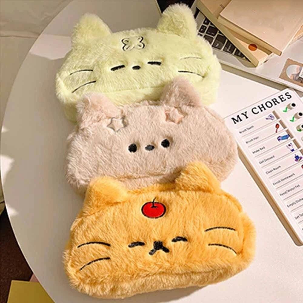 Cute Cartoon Pencil Case Kawaii Plush Cat Stationer Bag Cat Printed Pencil Case  Student Stationery
