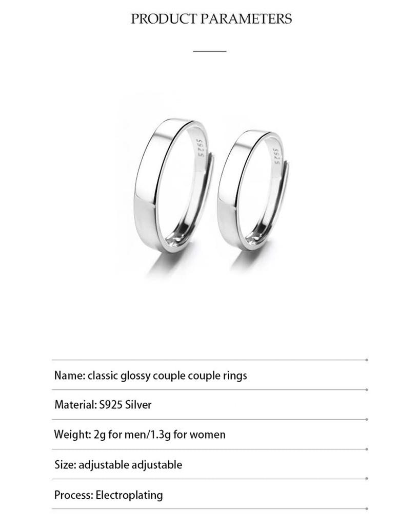 [Rockyu] Men's Ring, Free Size, Sterling Silver 925, Couple's Ring, Popular, Simple, Elegant, Wedding, Engagement Ring, Adjustable Size, Pure Silver R
