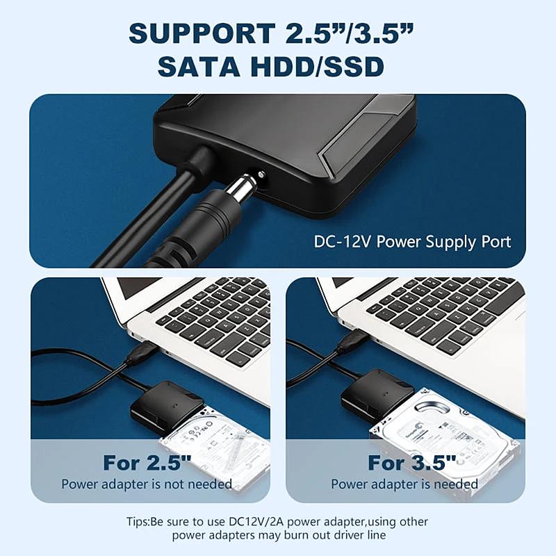 USB 3.0 to Sata Cable for Sata Iii 3.5 Inch External Hdd Ssd Hard Drive Easy Drive Cable Dc 5.5 12v/2a Power Adapter