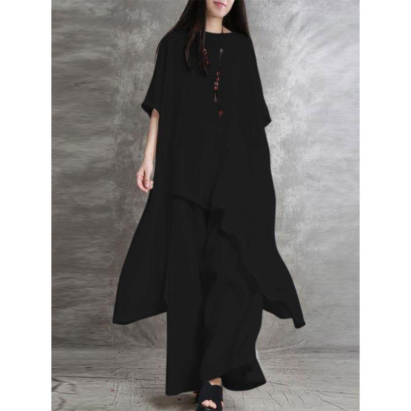 Loose Solid-Colored Top and Trousers Loose Solid Top Pants Two-piece Set