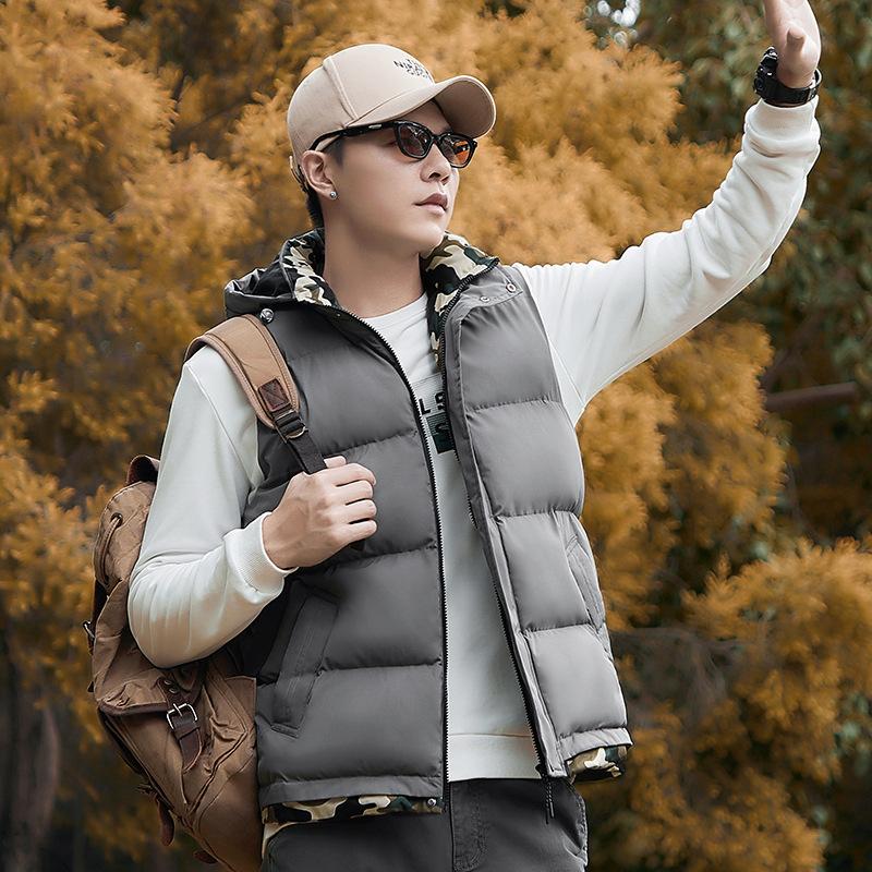 

Хлопковый жилет мужской осенне-зимний новый тренд съемная шапка поддельная из двух частей камуфляж ветрозащитный теплый 5XL