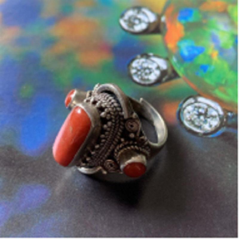 Handmade Red Turquoise Open Ring Tibetan Retro Turquoise Jewelry