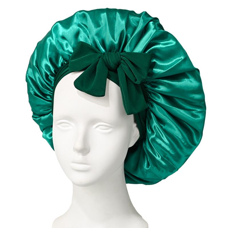 Extra Large Satin Bowknot Sleep Cap for Women's Hair Care