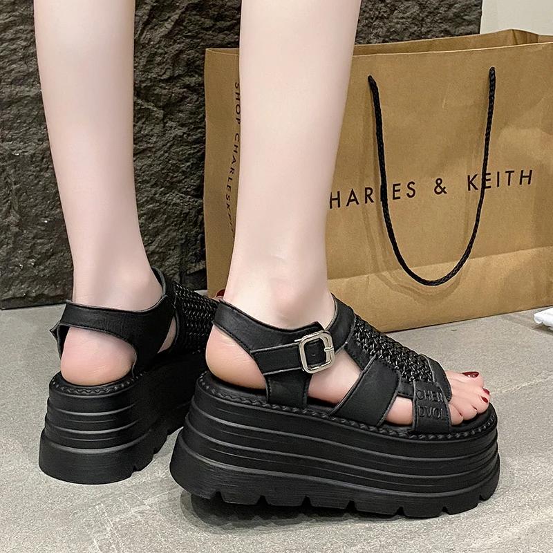 Fashion 8CM Summer Sandals Wedge Heel Sneakers New Women Beach Flip Flop High Platform Casual Sandals Hollow Breathable Walking Slippers