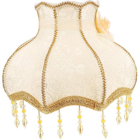 Luxshiny Vintage Lamp Shade, Victorian Lampshade with Beads Fringe Scallop Dome Lamp Cover European Cloth Lamp Covers Replacement Clip-on Lamp Shade