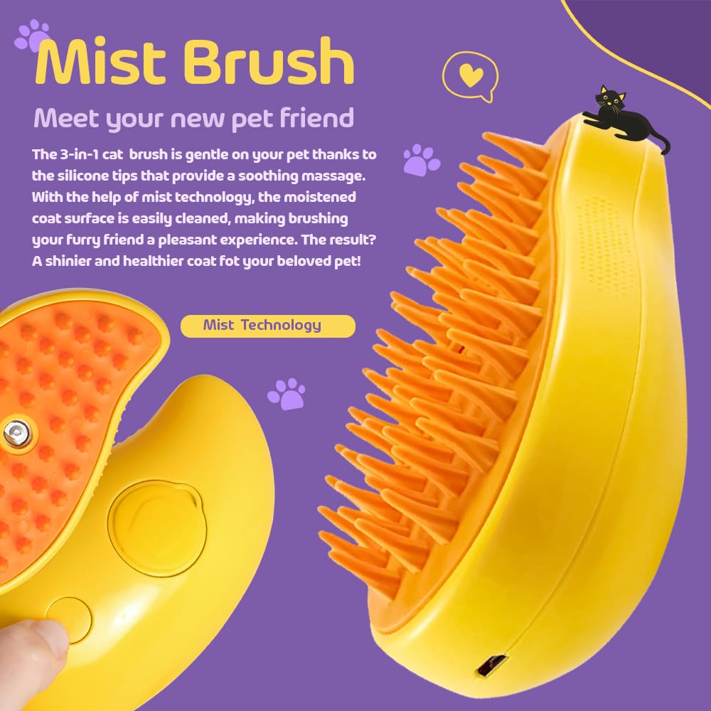 Multifunctional 3-in-1 Rechargeable Silicone Brush for Removing Tangled and Loose Hair from Cats and Dogs