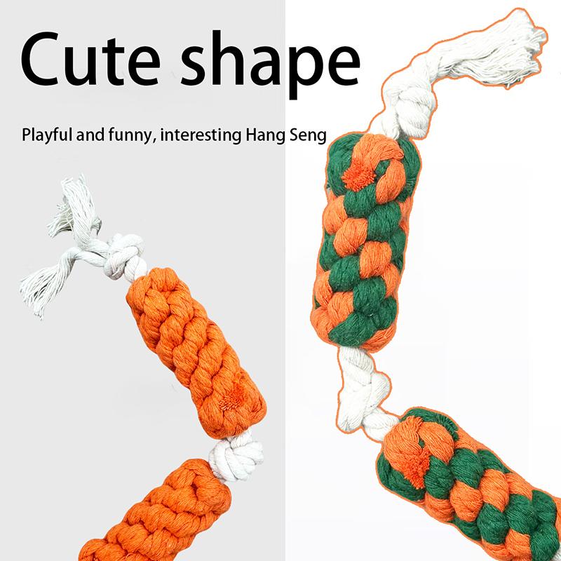 Hot sale Carrot Sausage Dog Toys In Stock Teeth Cleaning Knot Toys Puppy Cotton Rope Weaving Dog Toys