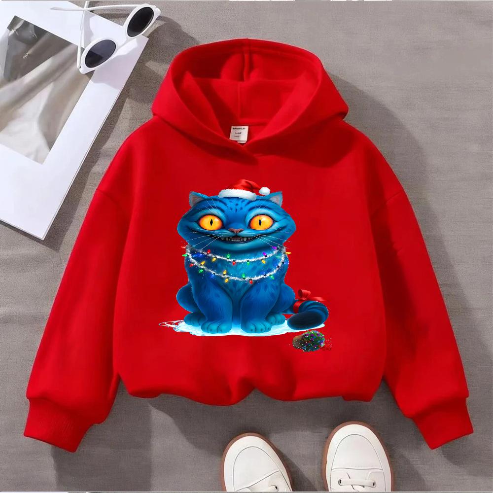 2025 New KPOP Christmas Blue Cat Printed Children's Sports Shirt Cute Children's Festival Hoodie