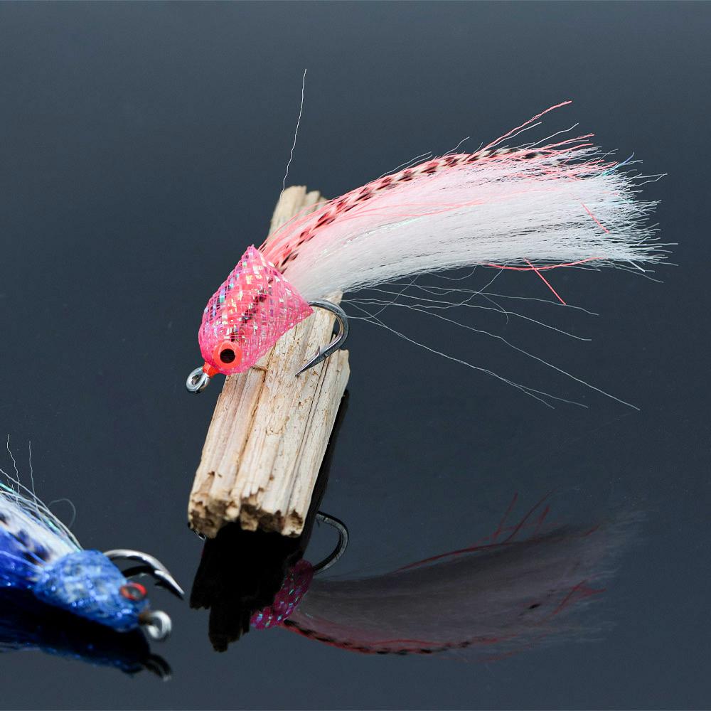 Braided Tube Fish Head Lure – Feather&Flash Fiber Tail, Fast Sinking Reaction Bait for Bass, Trout, Redfish Predators